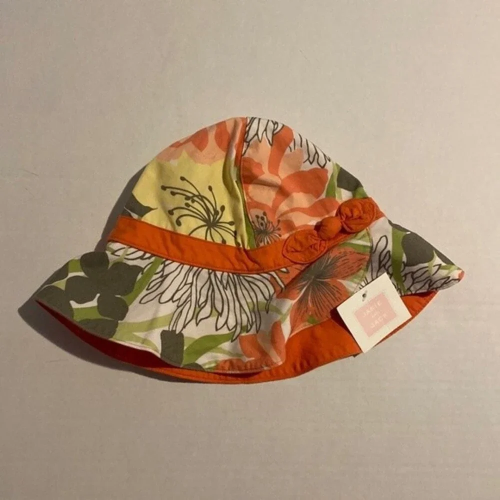 Janie And Jack Girls Botanical Oasis Sun Hat Orange Green Size 2T-3T NEW